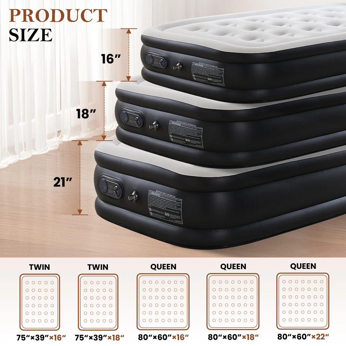 Jhk Queen Air Mattress 13 Inch Double Height With Non Slip Bottom