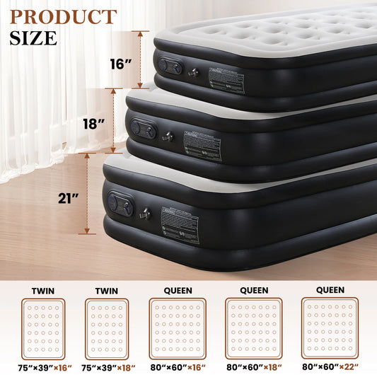 Jhk Queen Air Mattress 13 Inch Double Height With Non Slip Bottom