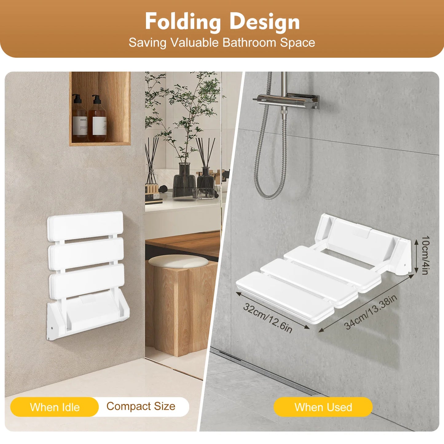 Aluminum Alloy Wall Mounted Folding Shower Bench Seat