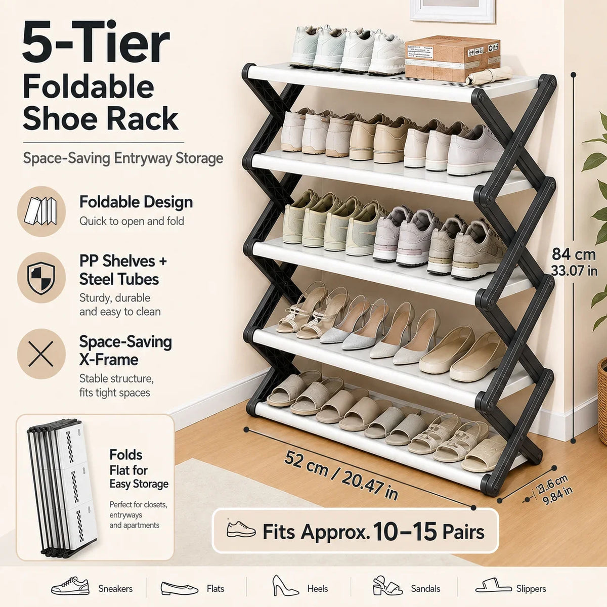 Joybos Foldable Entryway Shoe Rack With Sturdy Steel Frame
