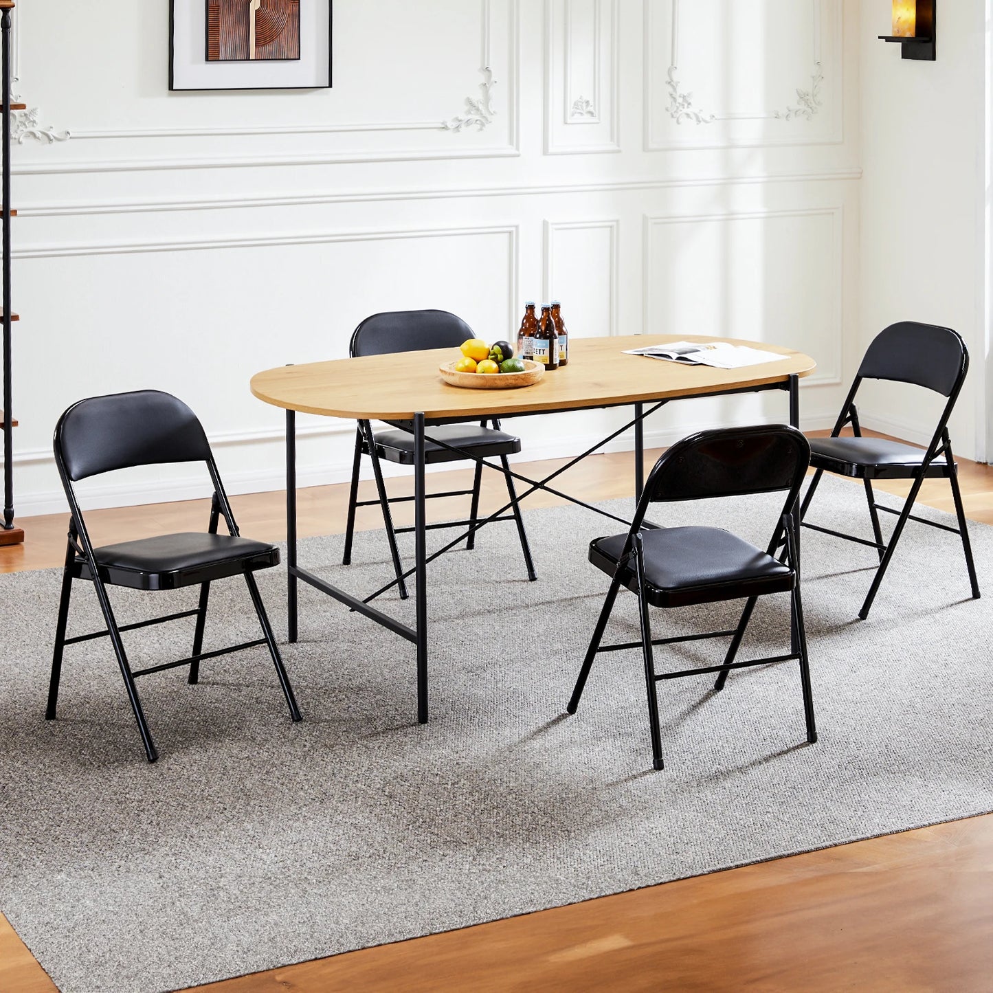 JHK Leather Padded Folding Dining Chair Set With Metal Frame