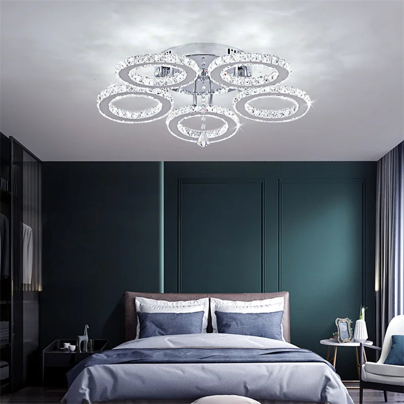 GreeLustr Modern Crystal Stainless Steel Pendant Chandelier Ceiling Lamp