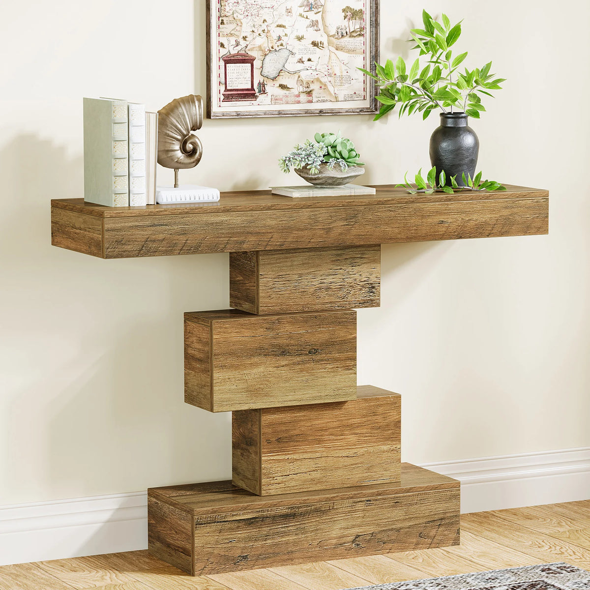 Tribesigns Farmhouse Console Table With Geometric Base And Storage