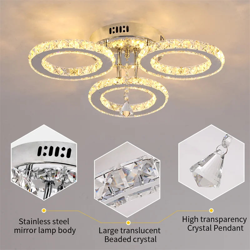GreeLustr Modern Crystal Stainless Steel Pendant Chandelier Ceiling Lamp