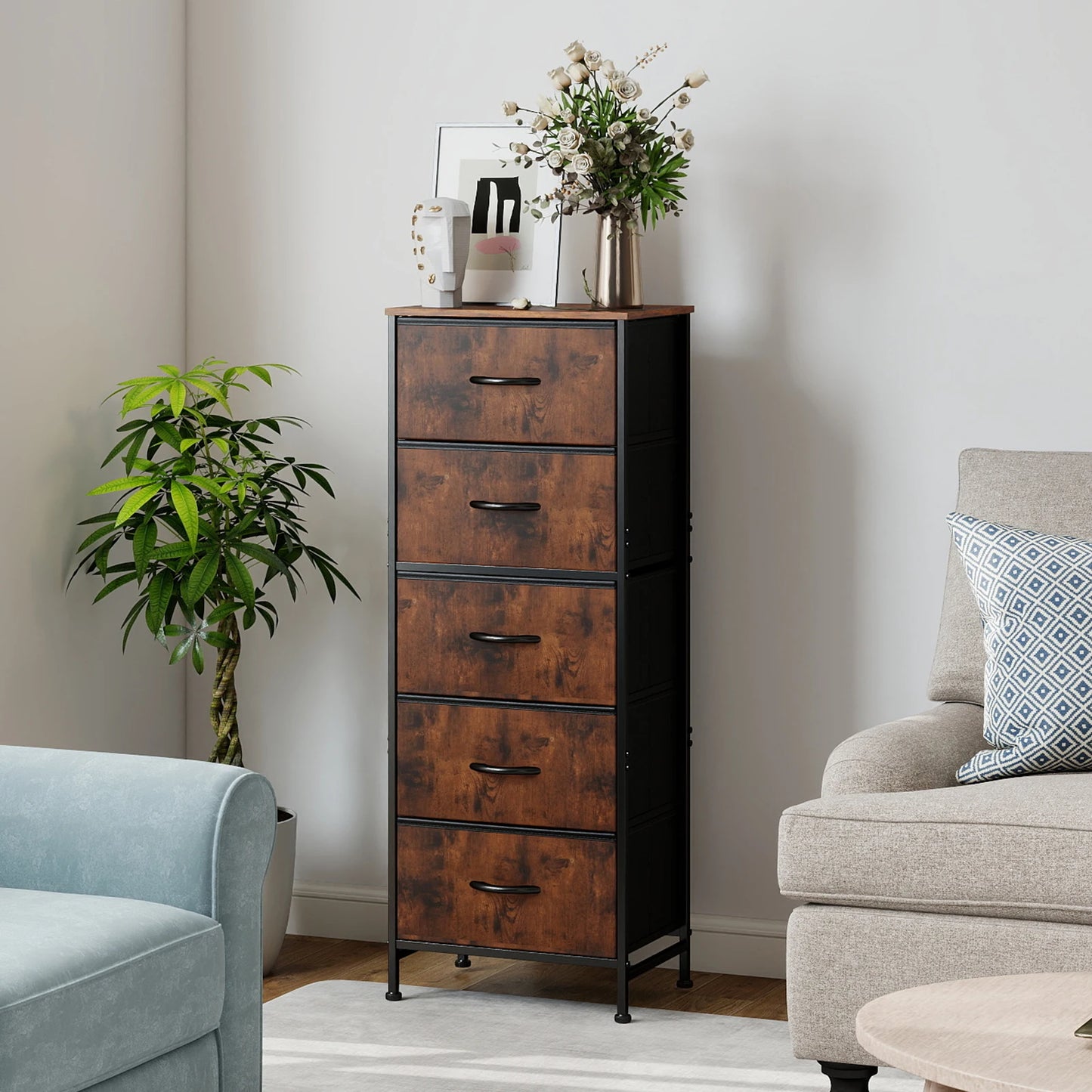 Jhk Modern 5 Drawer Metal Fabric Cabinet For Living Room
