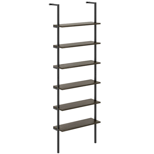 Homasis 6 Tier Wall Mounted Ladder Shelf Industrial Bookcase