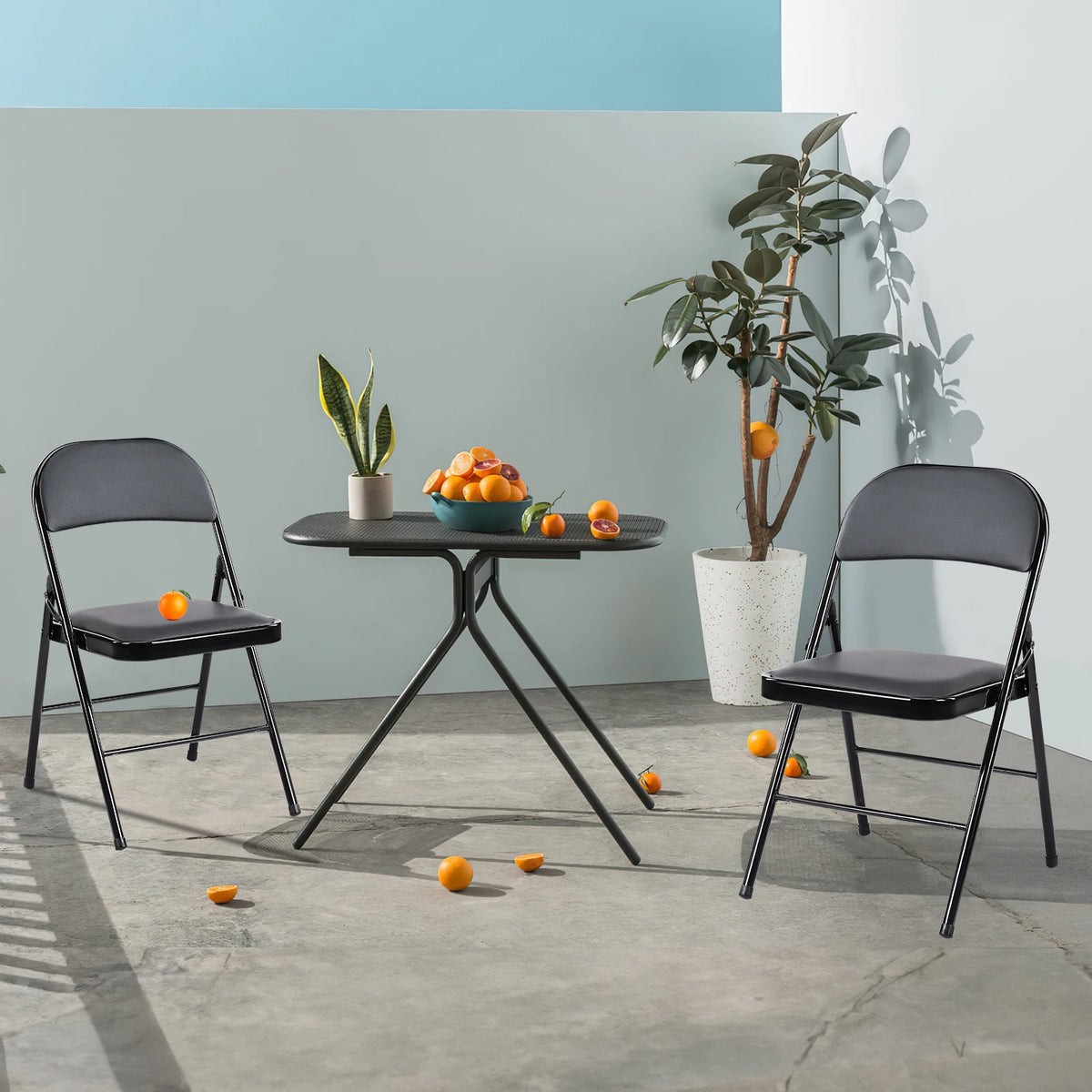 JHK Leather Padded Folding Dining Chair Set With Metal Frame