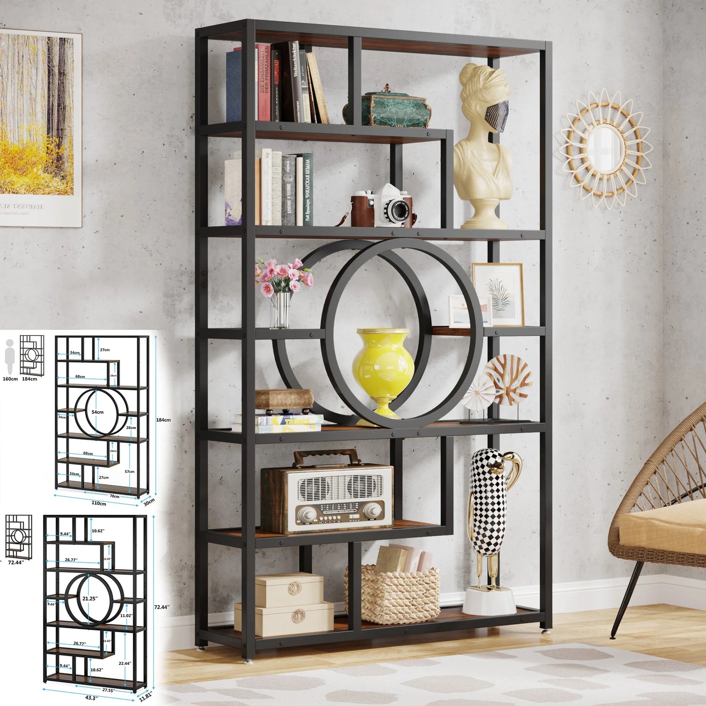 Tribesigns Industrial Etagere Bookcase Freestanding Storage Shelf
