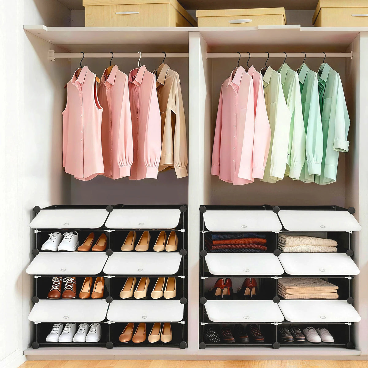 JHK Stackable Plastic Shoe Storage Cabinet With Door For Home