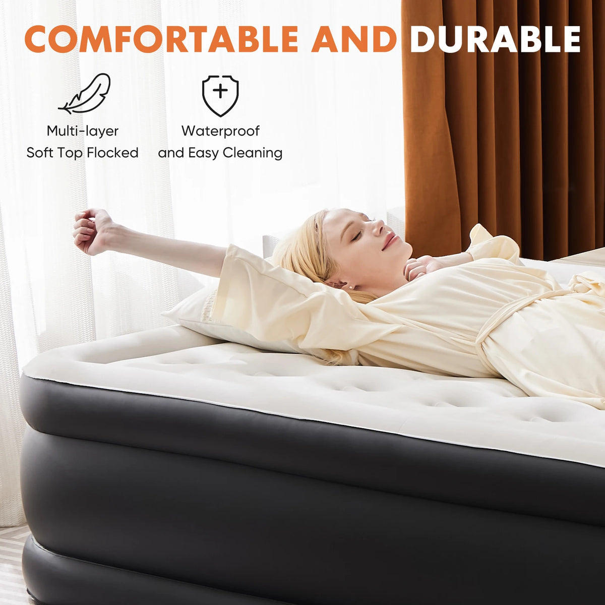 Jhk Queen Air Mattress 13 Inch Double Height With Non Slip Bottom