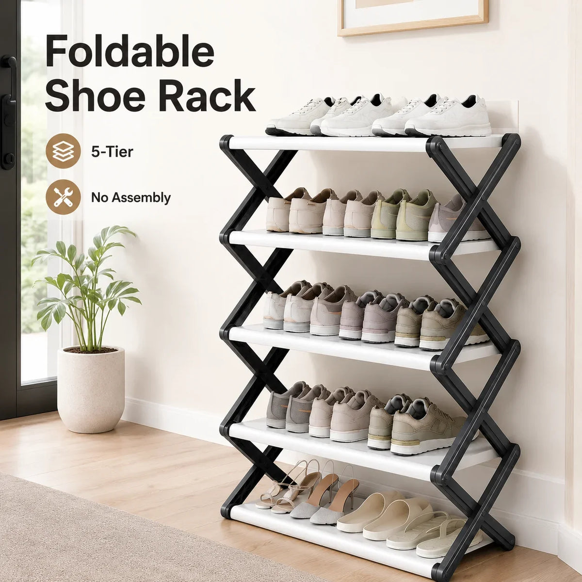 Joybos Foldable Entryway Shoe Rack With Sturdy Steel Frame