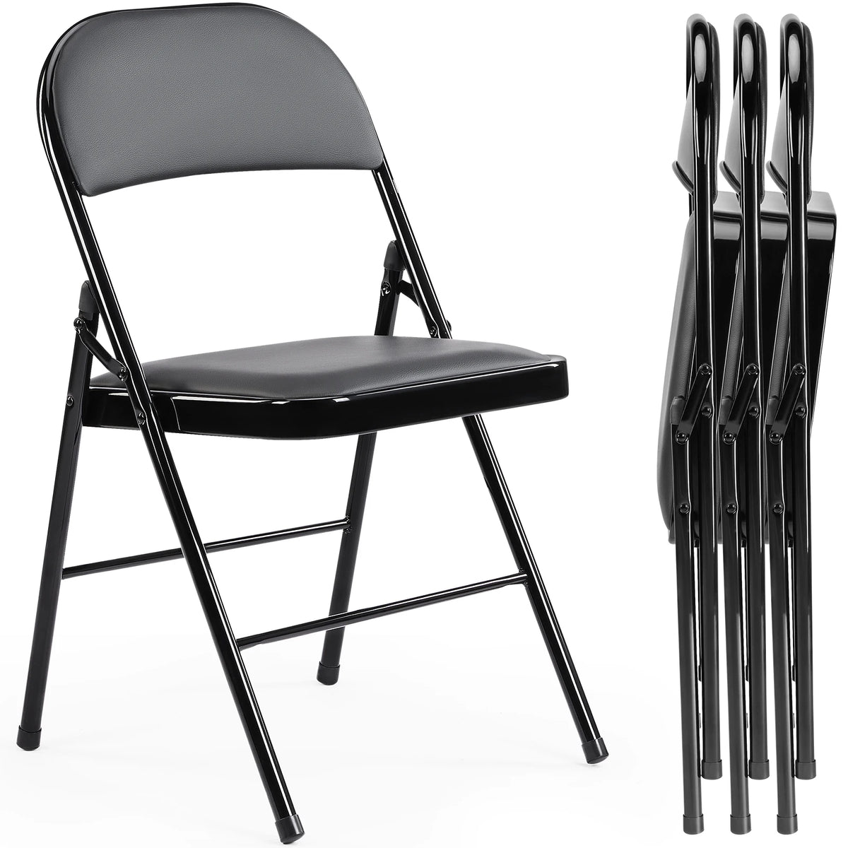 JHK Leather Padded Folding Dining Chair Set With Metal Frame
