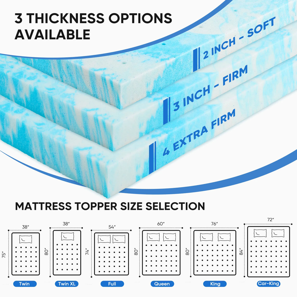 JHK 2 To 4 Inch Gel Memory Foam California King Mattress Topper