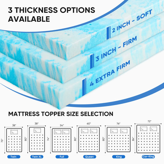 JHK 2 To 4 Inch Gel Memory Foam California King Mattress Topper