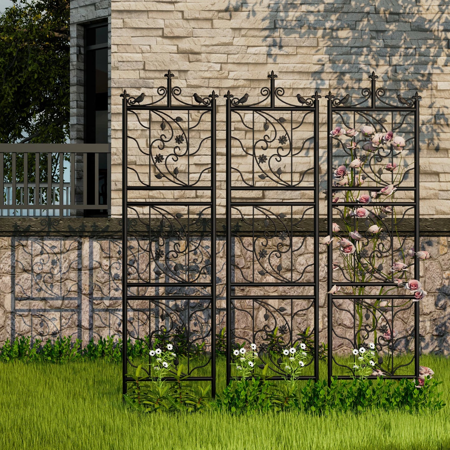 71 Inch Decorative Black Metal Garden Trellis For Climbing Plants