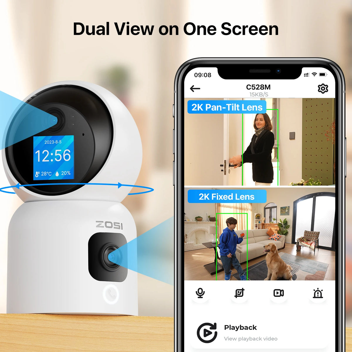Zosi C528M 2K AI Auto Tracking PTZ Indoor WiFi Security Camera