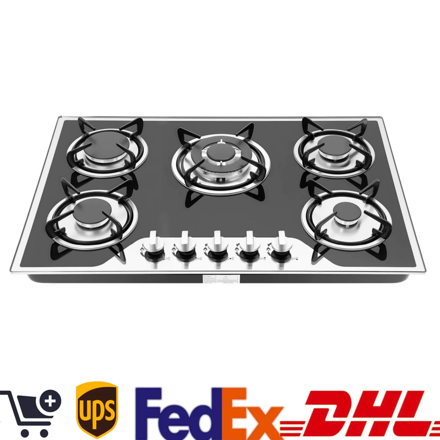 Bymaocar 5 Burners Built In Gas Stove Dual Fuel NG LPG Convertible Hob