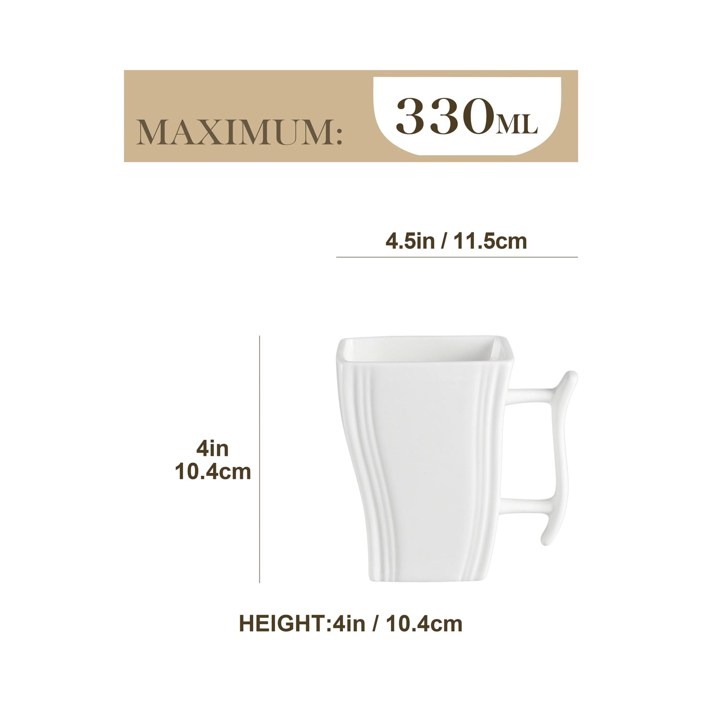 Malacasa Flora 6 Piece Square Ivory White Porcelain Ceramic Tea Espresso Mugs Set