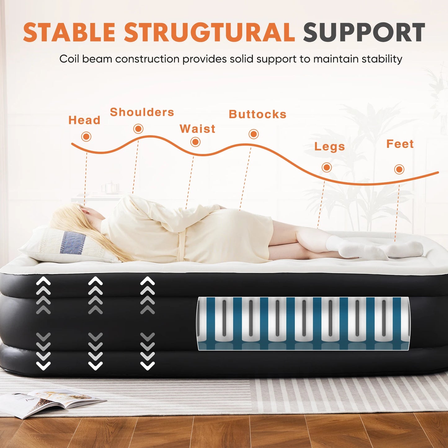 Jhk Queen Air Mattress 13 Inch Double Height With Non Slip Bottom