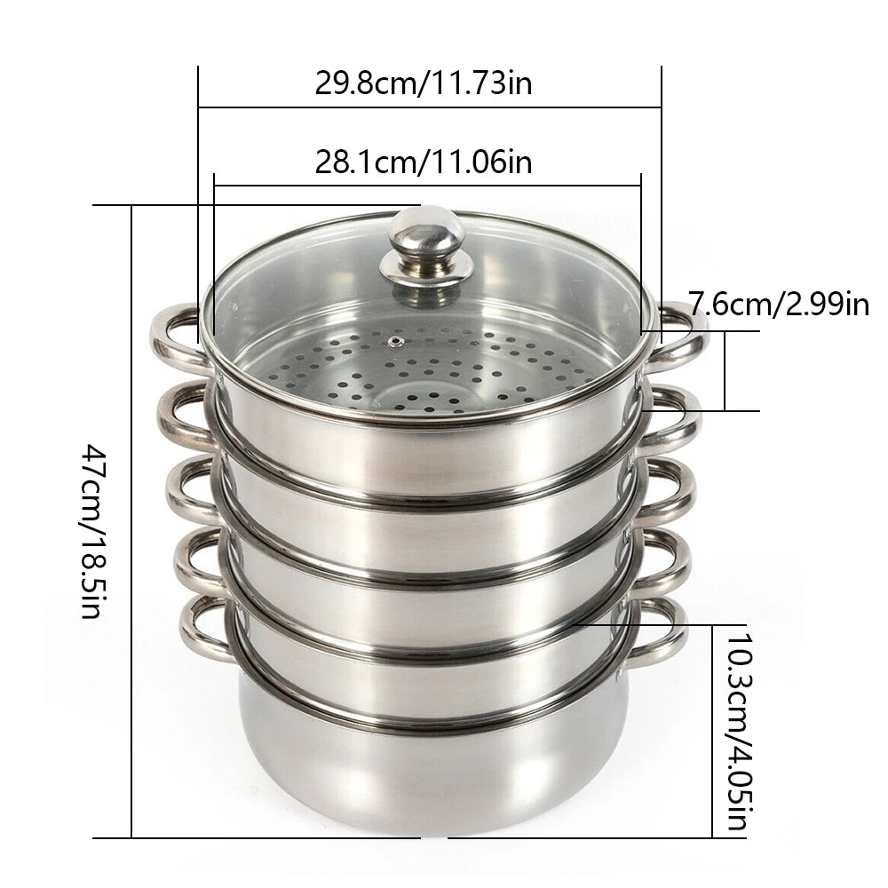 Five Layer Stainless Steel Steam Cooker With Glass Lid