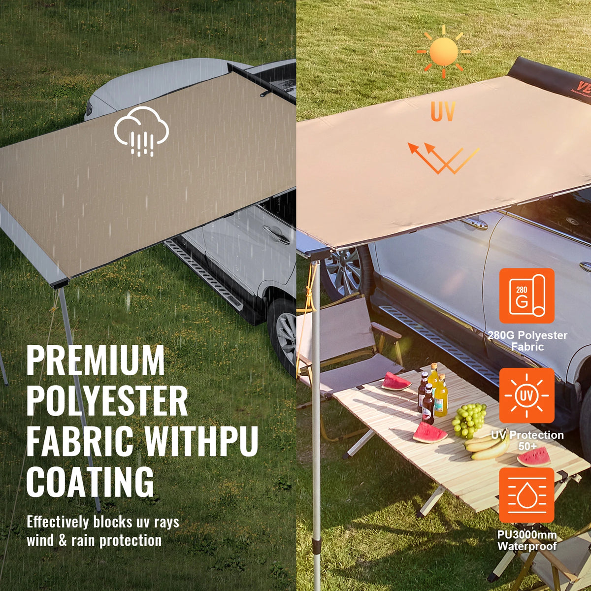 SucceBuy Retractable Car Side Awning With Waterproof Storage Bag
