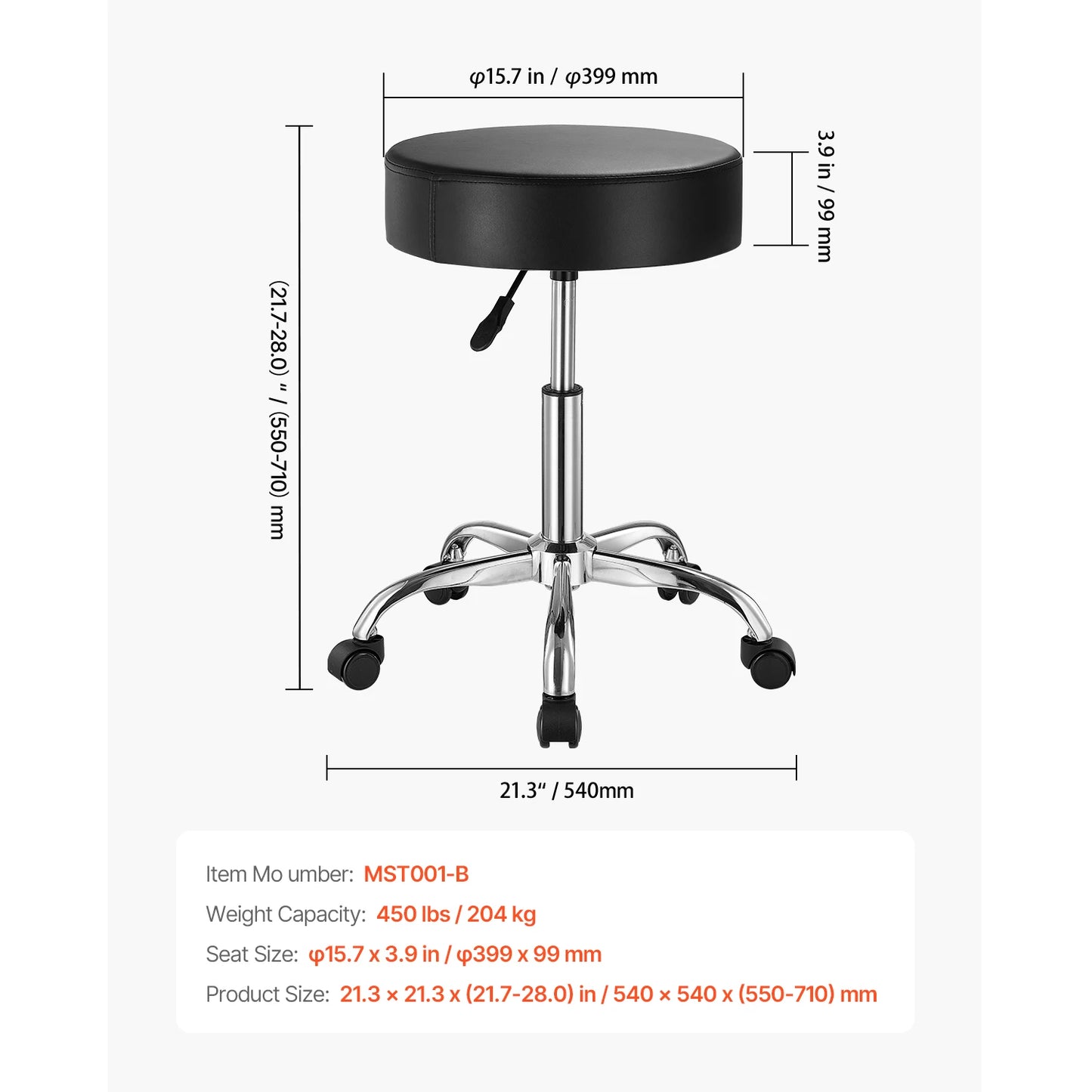 SucceBuy Adjustable Height Rolling Stool With Wheels For Salon And Spa Use