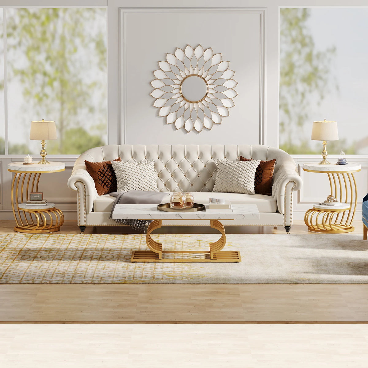 Tribesigns Modern Round Faux Marble End Table With Storage Shelf