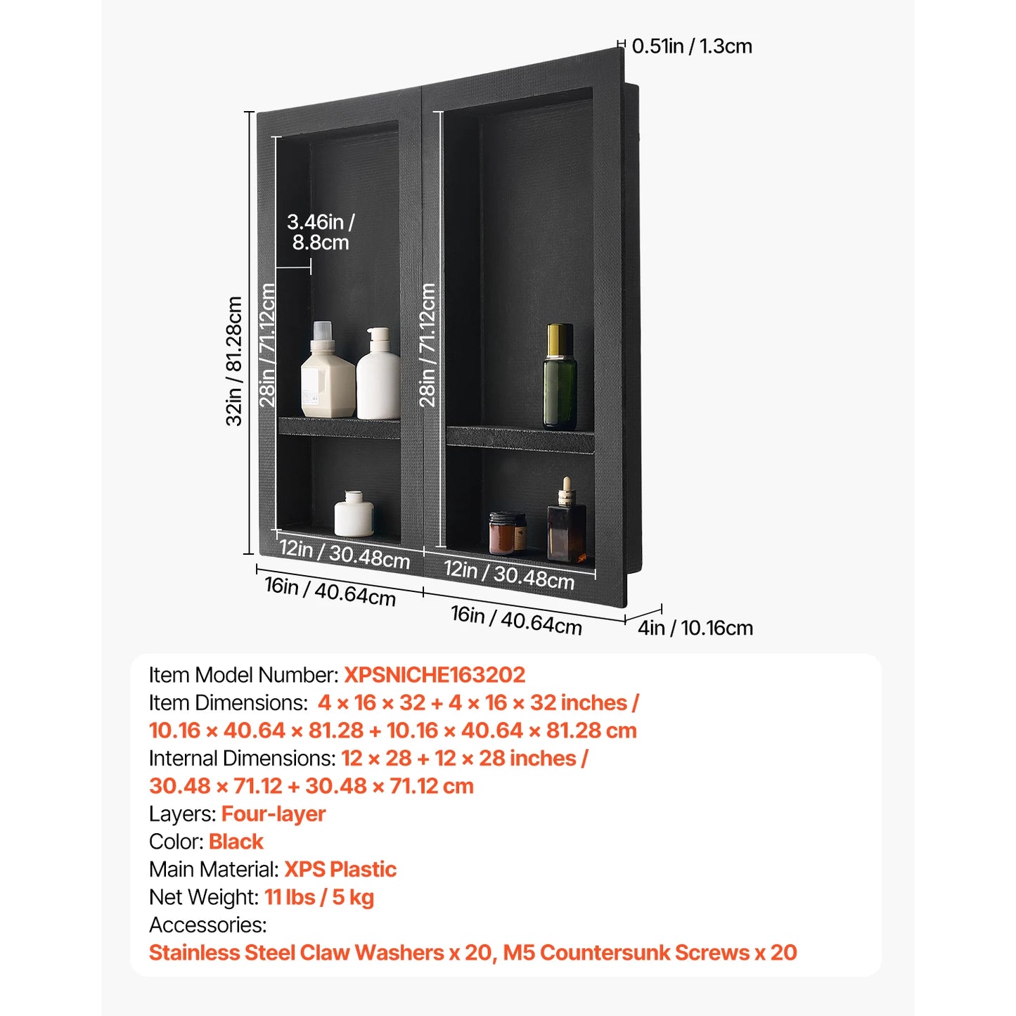 SucceBuy Recessed Shower Niche With Dual Waterproof Bathroom Shelves