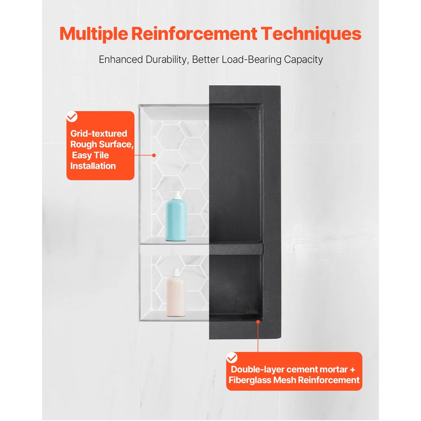 SucceBuy Recessed Shower Niche With Dual Waterproof Bathroom Shelves