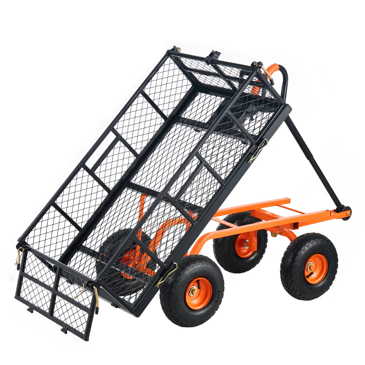 SucceBuy Sturdy Metal Garden Cart With Heavy Duty Wagon