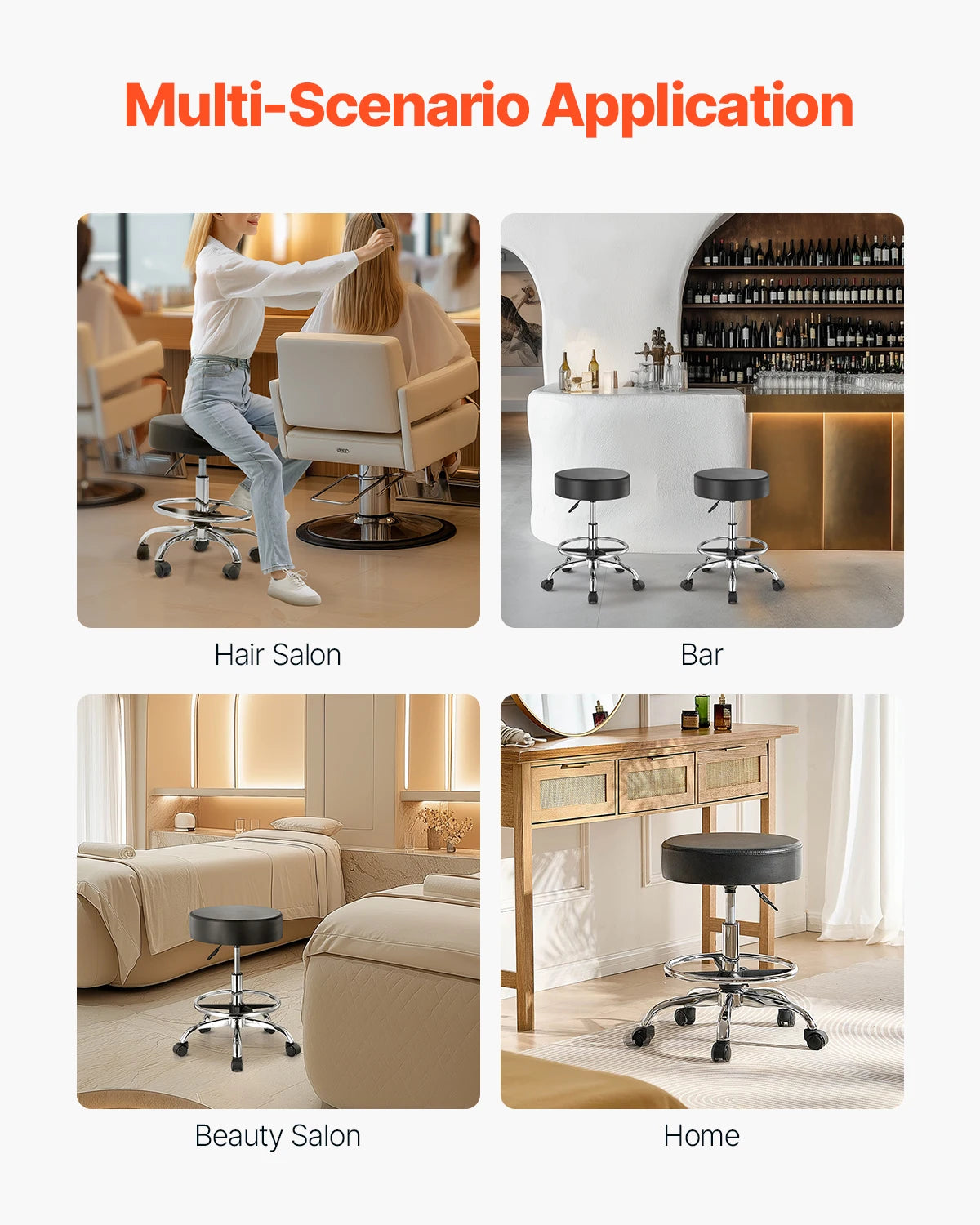 SucceBuy Adjustable Height Rolling Stool With Wheels For Salon And Spa Use