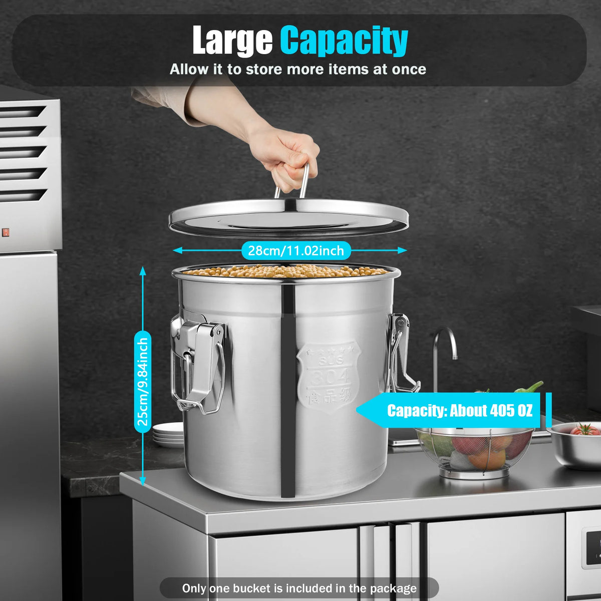Bymaocar 12L Stainless Steel Airtight Kitchen Storage Bucket For Rice And Oil