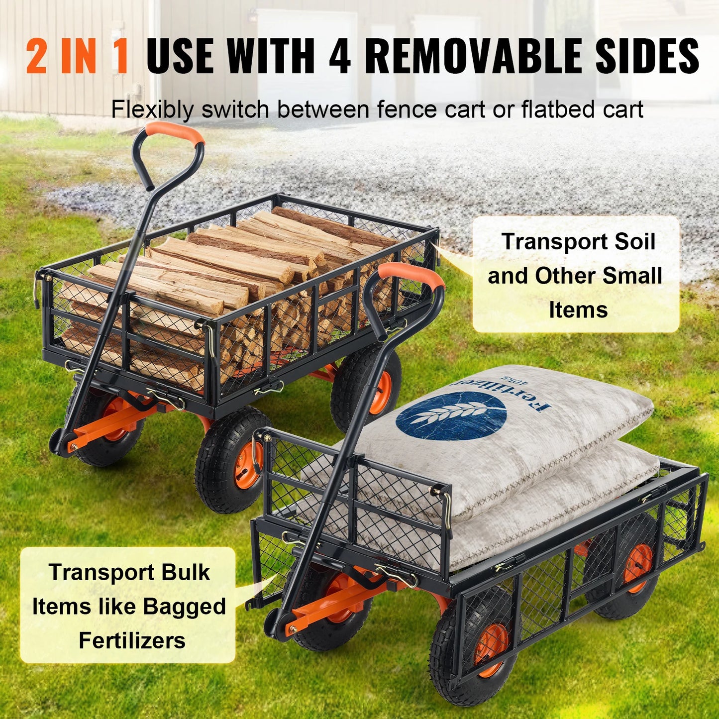 SucceBuy Sturdy Metal Garden Cart With Heavy Duty Wagon
