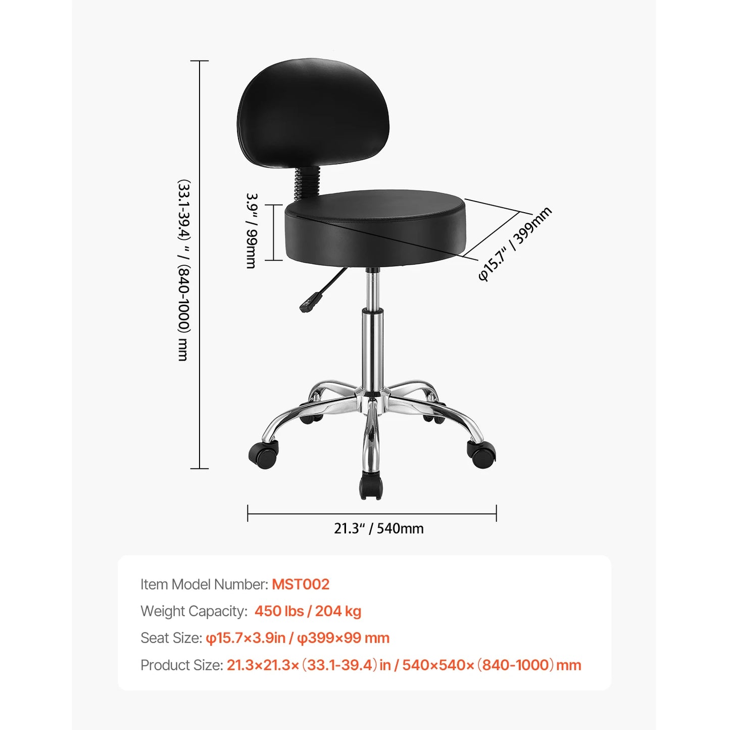 SucceBuy Adjustable Height Rolling Stool With Wheels For Clinic