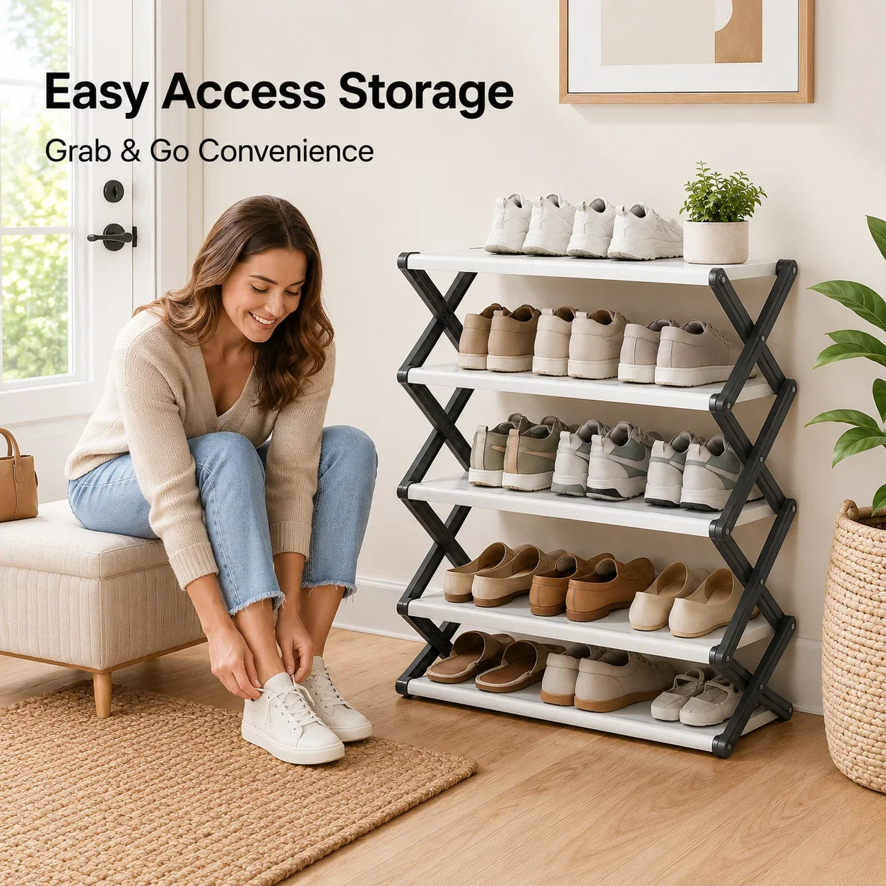 Joybos Foldable Entryway Shoe Rack With Sturdy Steel Frame