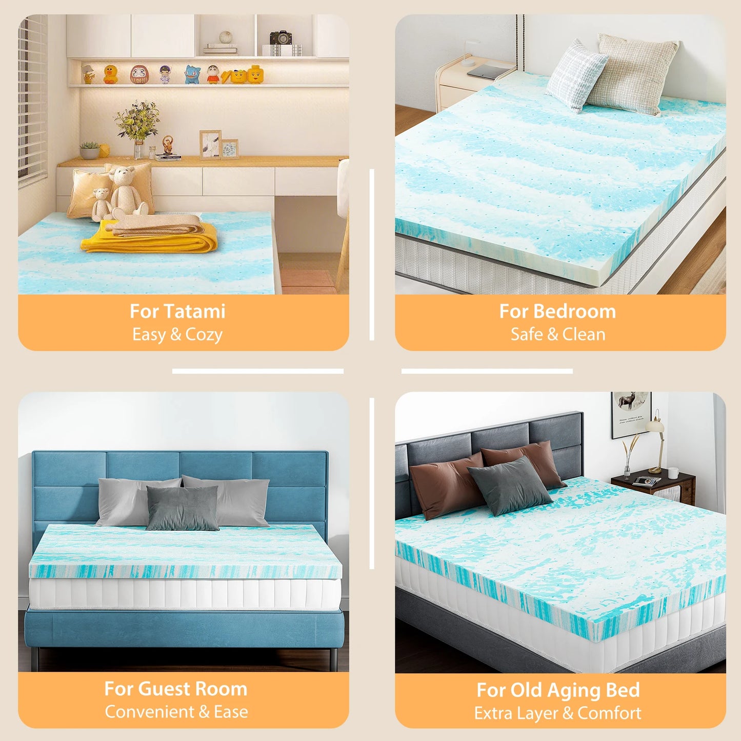 JHK 2 To 4 Inch Gel Memory Foam California King Mattress Topper