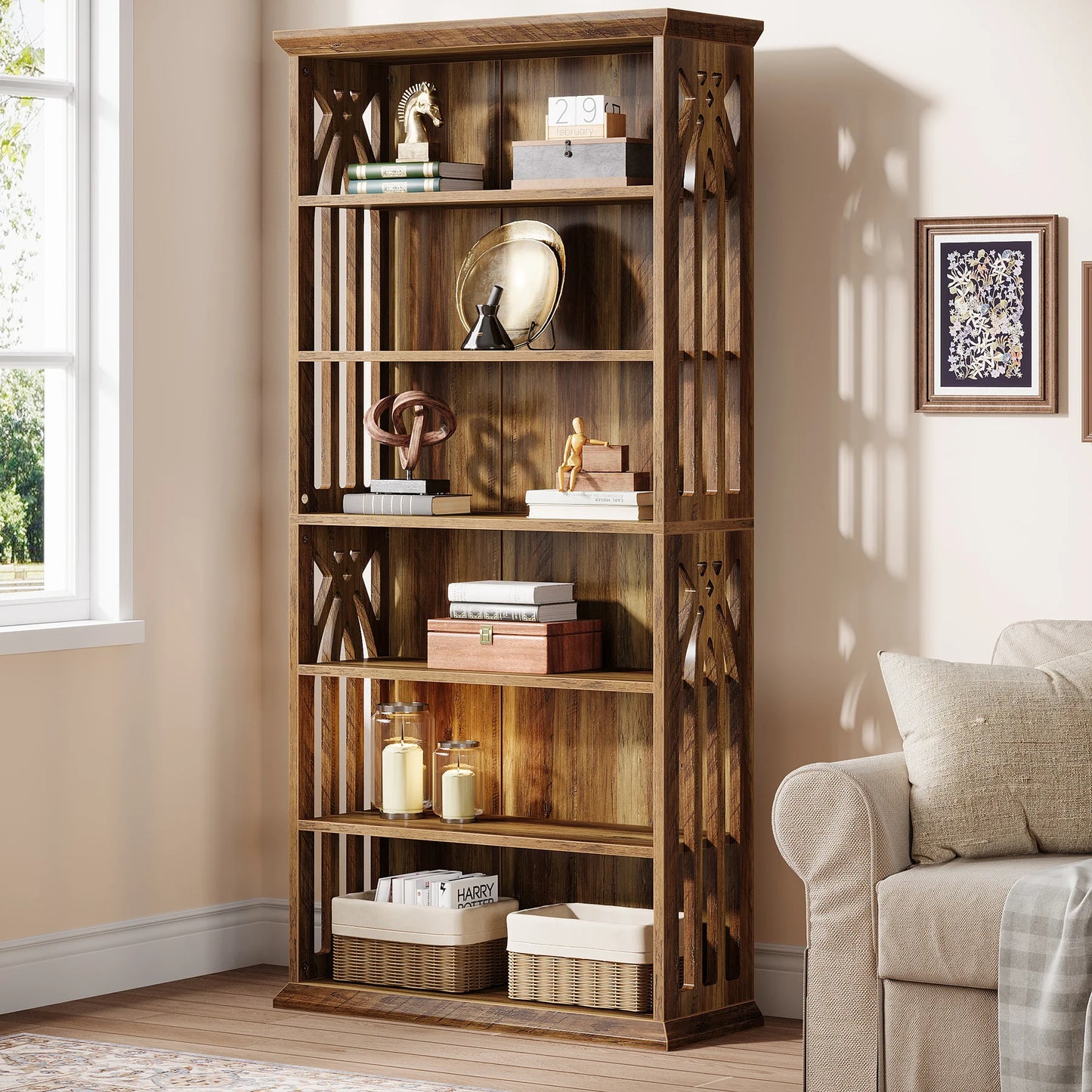 Tribesigns 6 Tier Wooden Bookcase Freestanding Storage Shelf