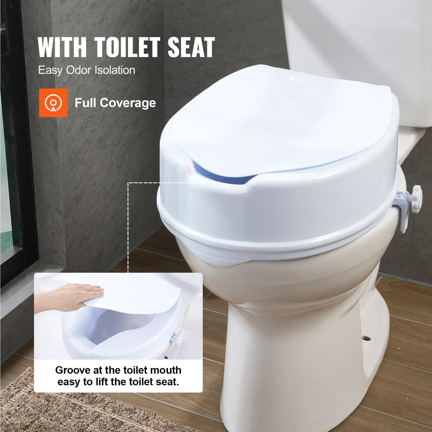 Screw Rod Locking Raised Toilet Seat With 300 LBs Capacity