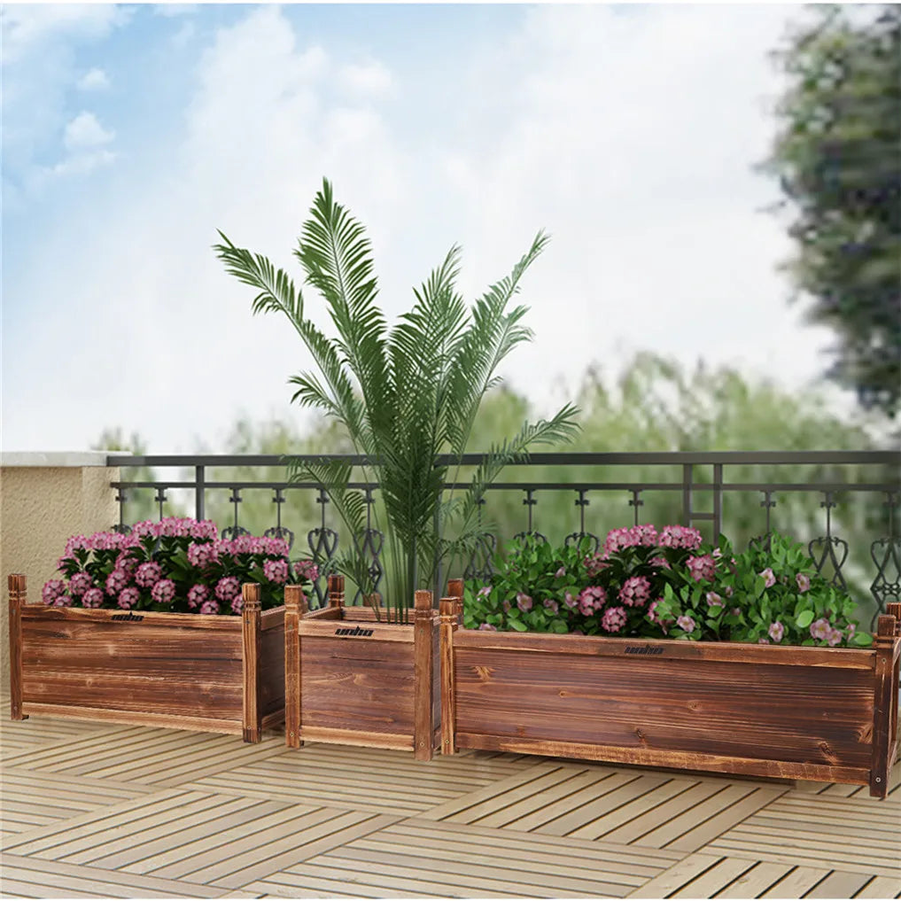 Sturdy Wooden Raised Flower Bed For Indoor Outdoor Vegetable Herb Planting