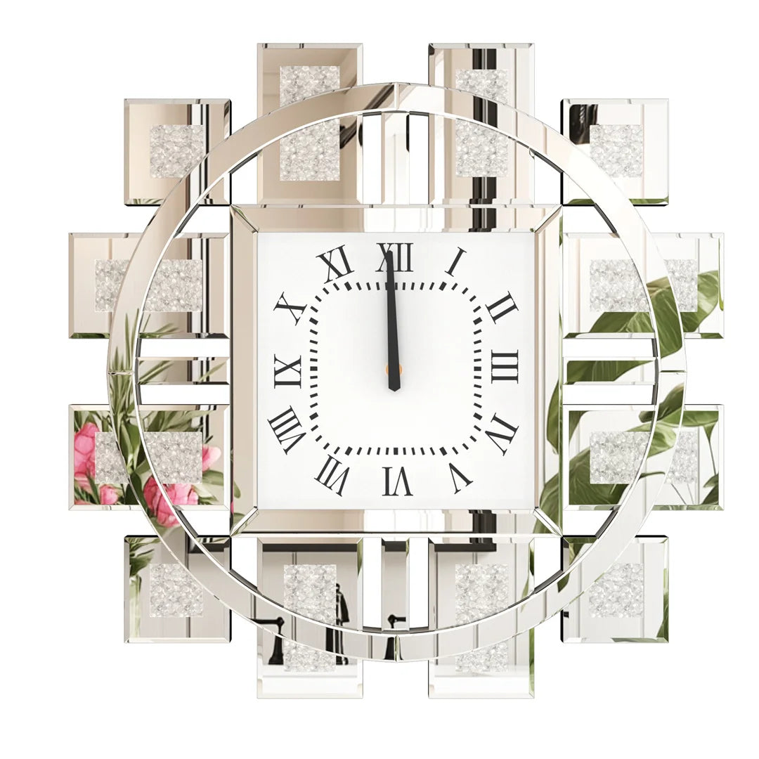 Resin Decorative Wall Clock With Silver Golden Crystal Crushed Diamond Inlay
