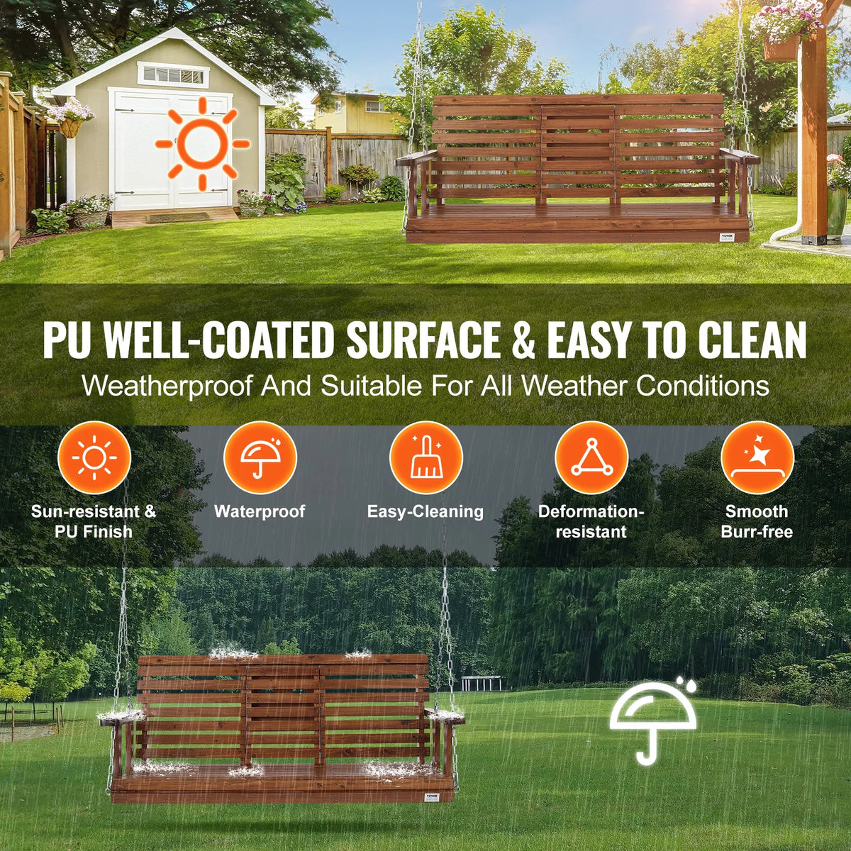 SucceBuy Outdoor Cedar Porch Swing Heavy Duty Patio Bench