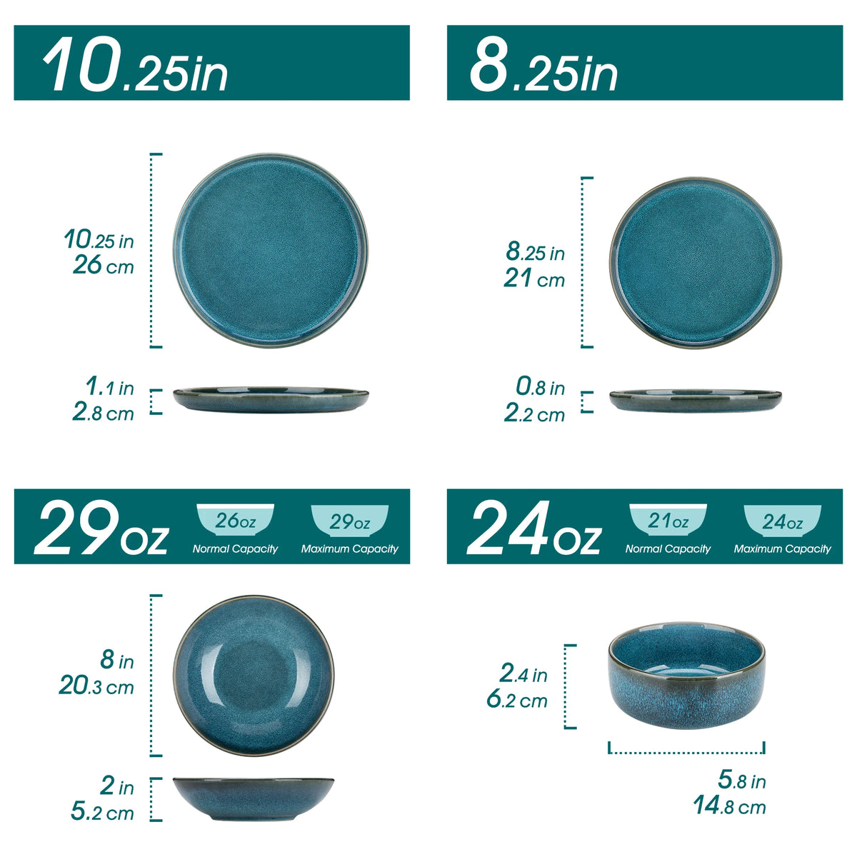 MALACASA Reactive Glaze Ceramic Dinner Set 16 Or 32 Piece For 4