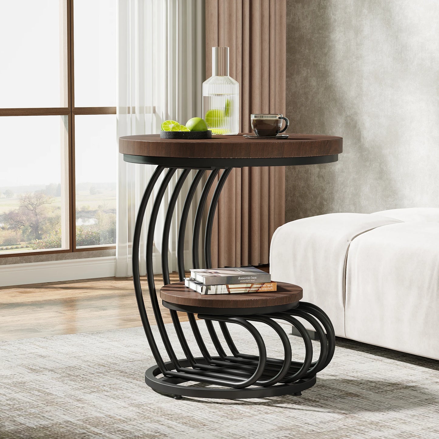 Tribesigns Modern Round Faux Marble End Table With Storage Shelf