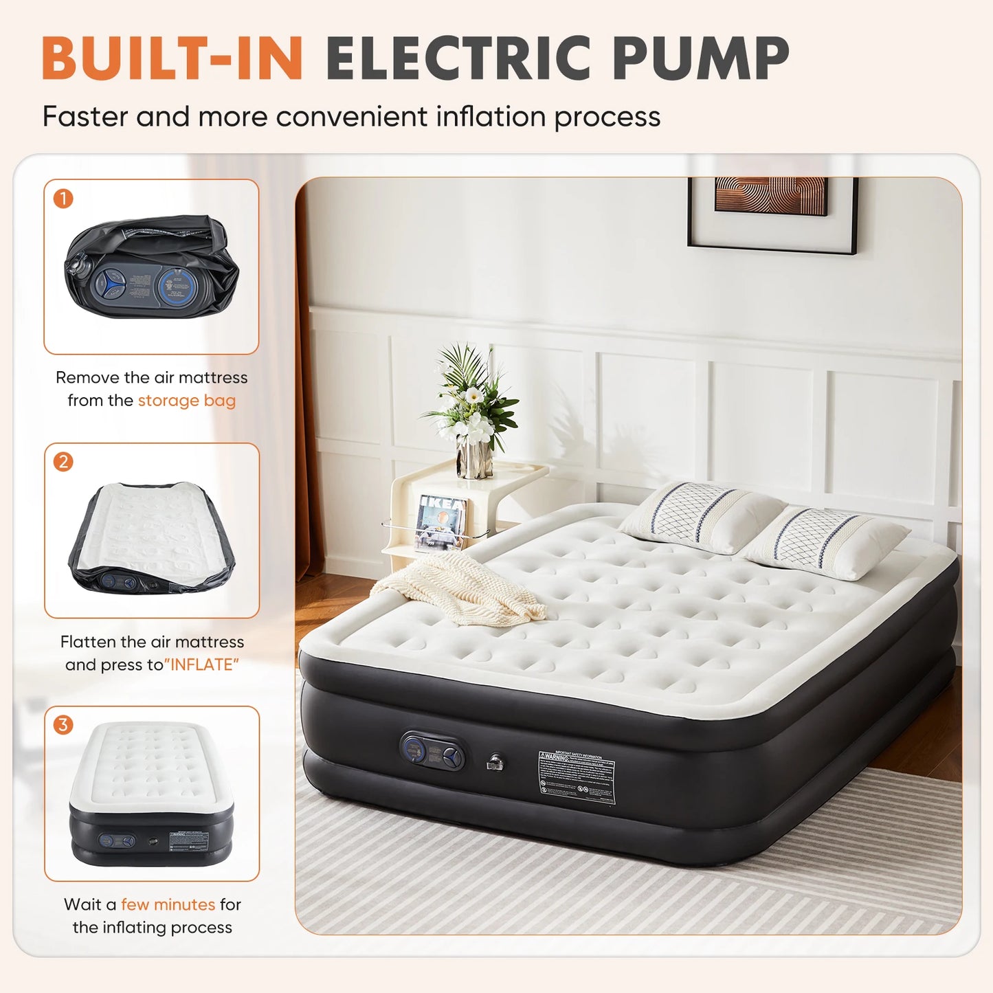 Jhk Queen Air Mattress 13 Inch Double Height With Non Slip Bottom