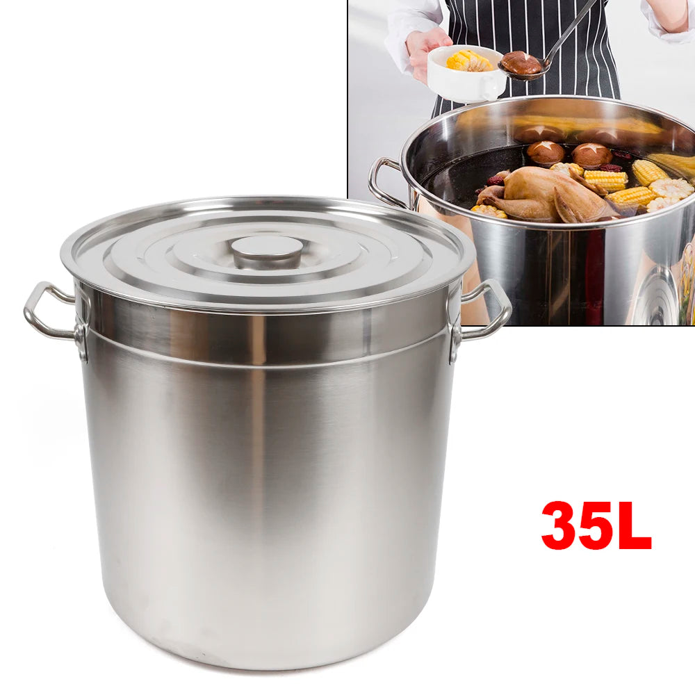 35L Thickened Stainless Steel Soup Stock Pot With Lid