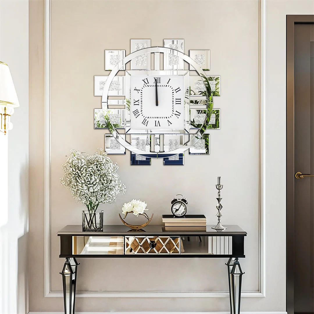 Resin Decorative Wall Clock With Silver Golden Crystal Crushed Diamond Inlay