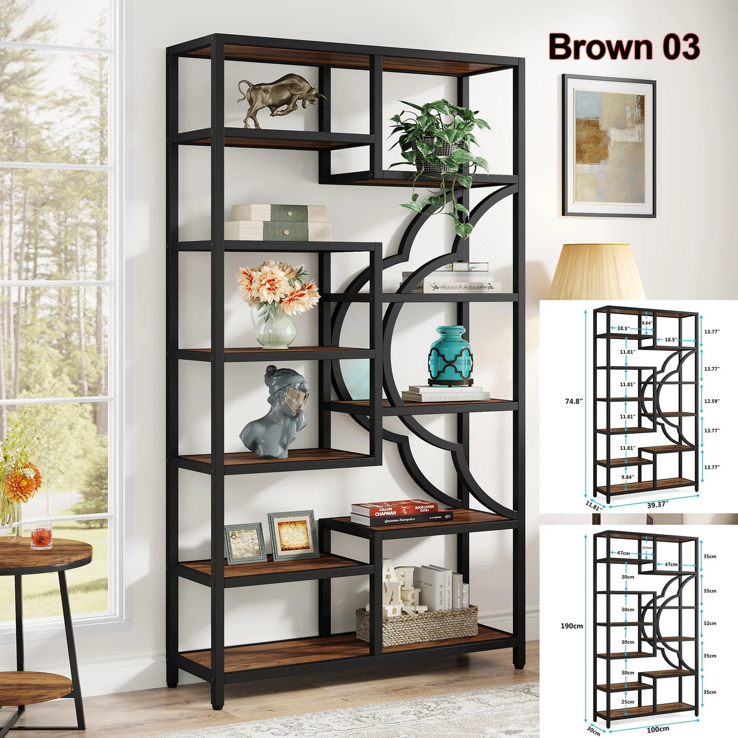 Tribesigns Industrial Etagere Bookcase Freestanding Storage Shelf