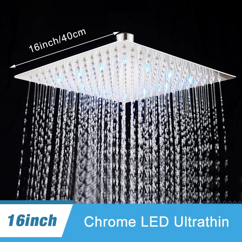 Shinesia 16 Inch Square LED Rainfall Shower Head