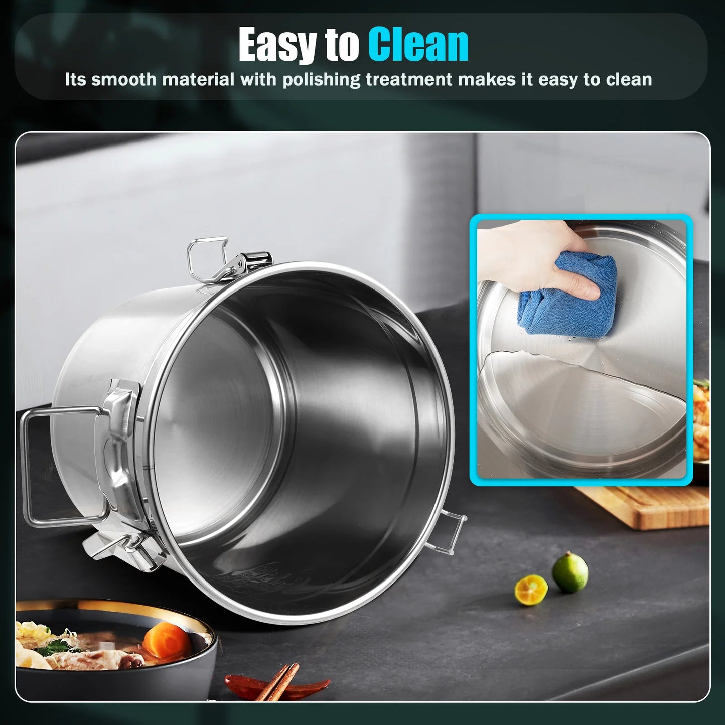 Bymaocar 12L Stainless Steel Airtight Kitchen Storage Bucket For Rice And Oil
