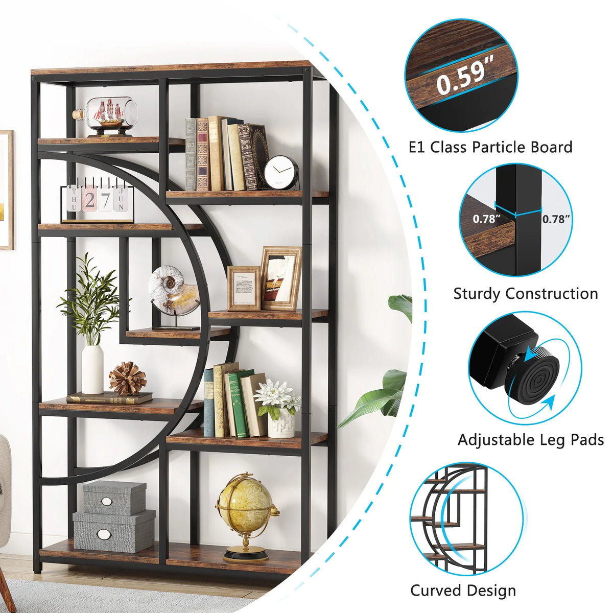 Tribesigns Industrial Etagere Bookcase Freestanding Storage Shelf